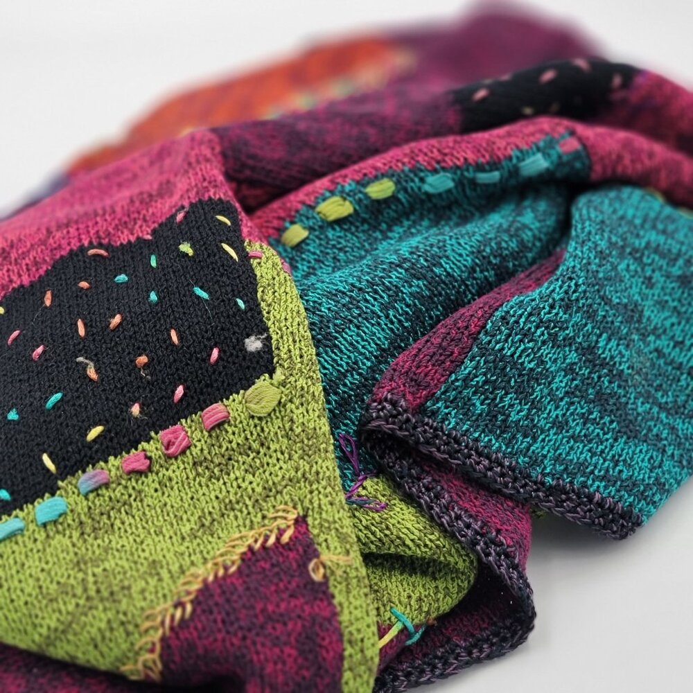 Vintage Colorful Patchwork Knit Sweater Womens Large - Picture 12 of 14